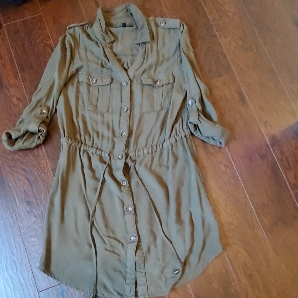Green button up tunic style dress size small